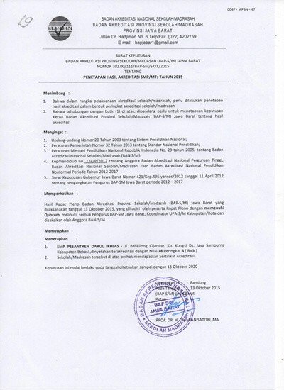 SK BANSM Akreditasi SMP